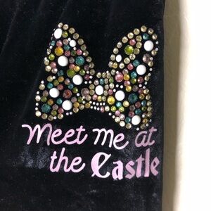 Disney Parks Meet Me at the Castle with crystal Minnie bow  black velour pant